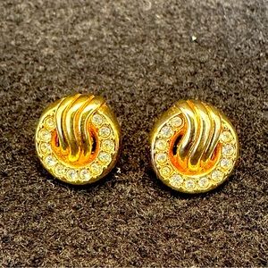 Swarovski Signed Crystal Gold Tone Pierced Earrings